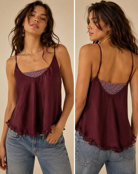 Free People Tops - Free People SZ M Turn It On Cami Merlot Sequin Embellished Inset OB1064843